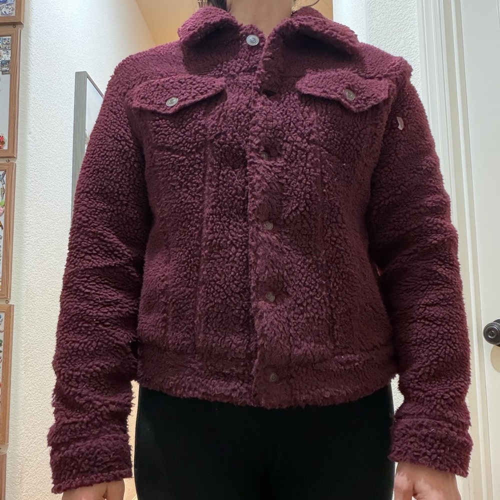 Women's Burgundy Sherpa Jacket